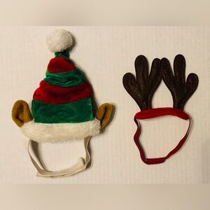 Christmas Elf Hat and Reindeer Antlers Set for Small Dogs/Cats